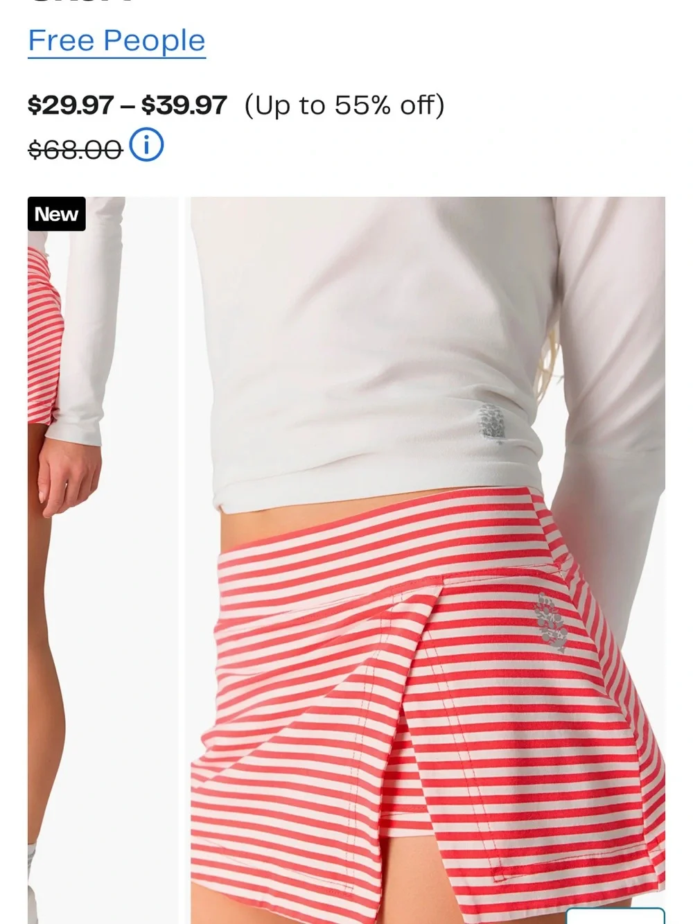 Free People Pink and White Striped Swim Skort
